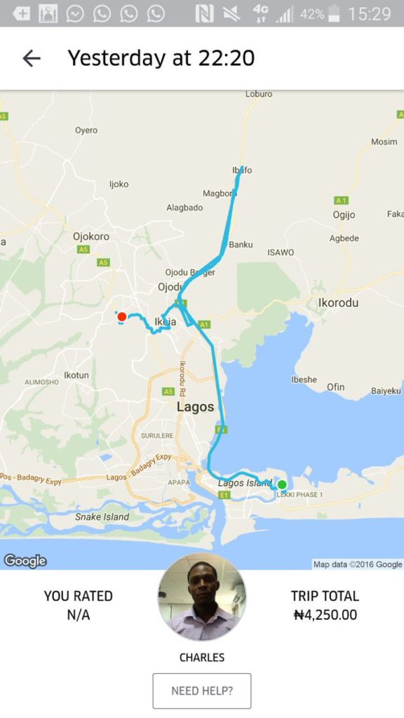 uber driver diverted in lagos