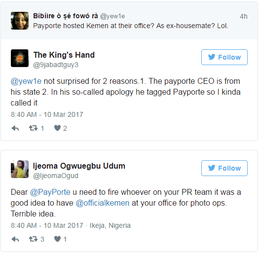 Nigerian blasts payporte for hosting kemen with other housemates