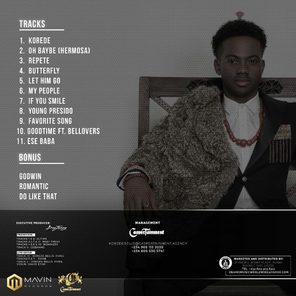 Korede Bello Releases Track-List For His Debut Album "Beloved"