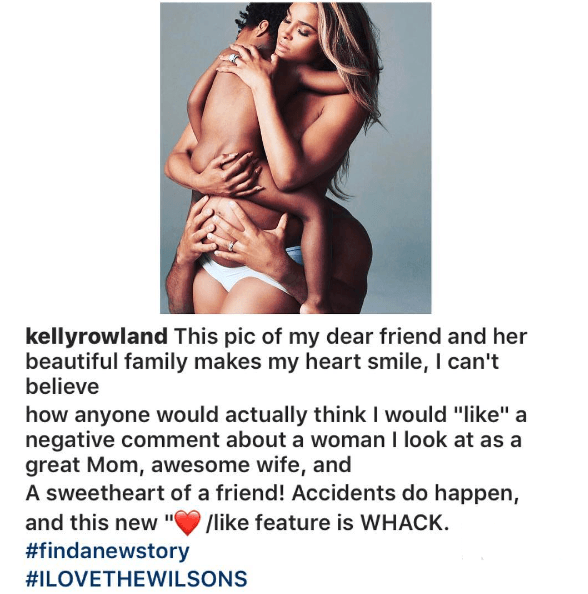 Kelly Rowland likes negative comment about Ciara’s unclad photo