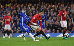 Kante in the match of chelsea vs man united