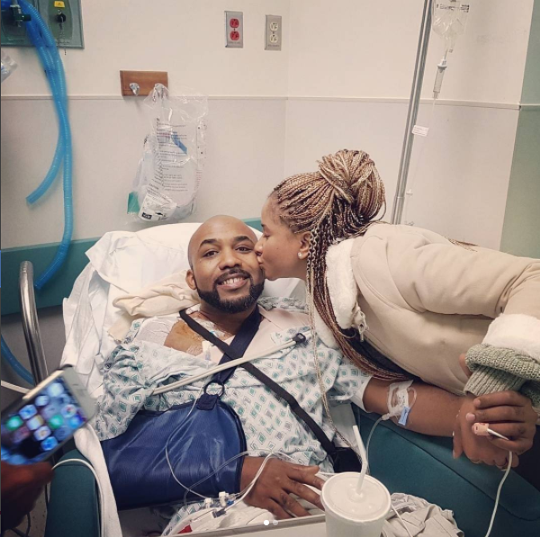Banky W and Adesua after his surgery