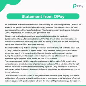 OPay Shuts Down ORide, OCar and OExpress Services 