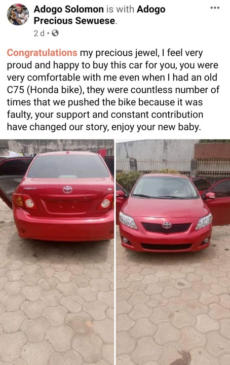 Man Gifts Wife A Car For Staying With Him When He Had Just A Motorcycle