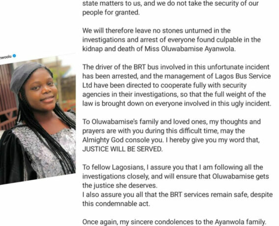 Sanwo-Olu Reacts To Bamise's Murder