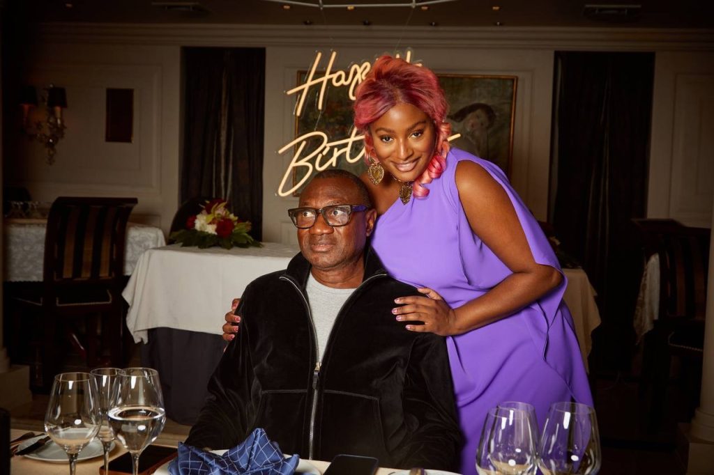 Dj Cuppy, her mom, siblings and Mr Eazi celebrate their father, Femi Otedola on his 60th birthday