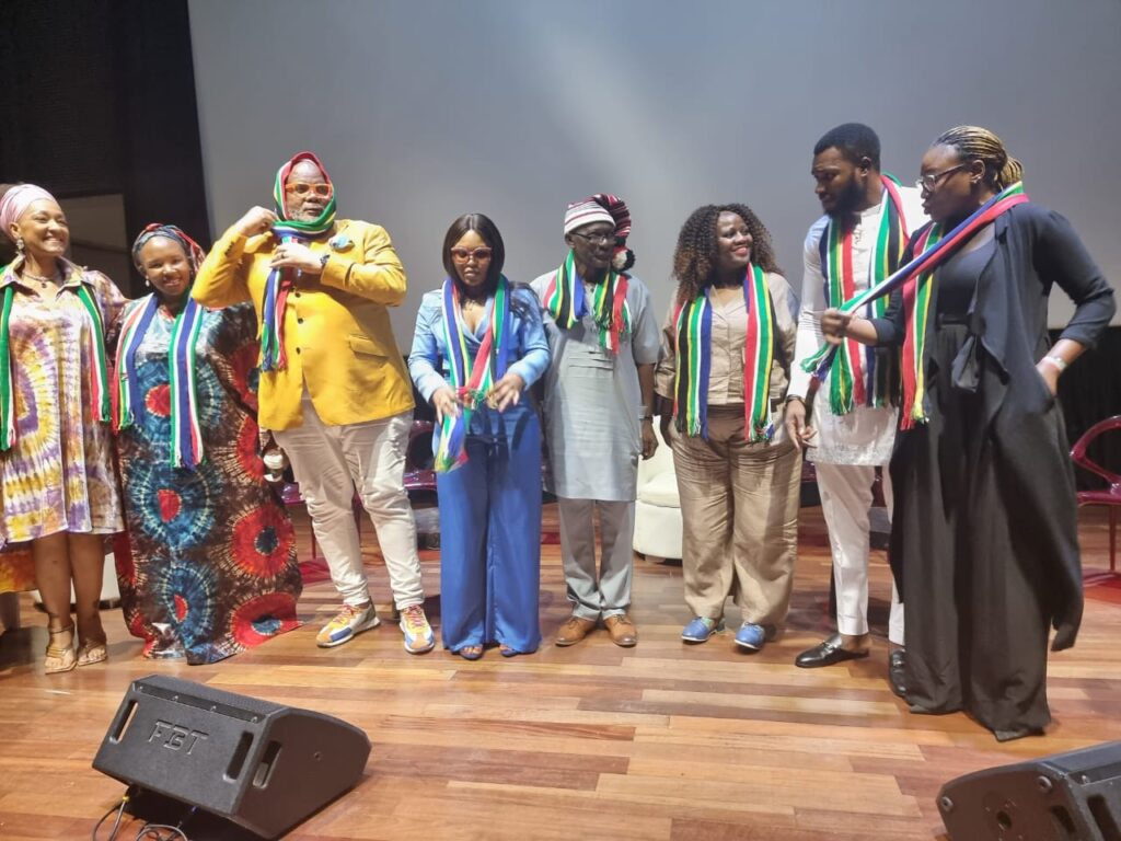 Sunday, 23rd April 2023, SA Consul General, Dr. Bobby Moroe with the panelists at the South African and Nigerian Movie/Comedy Night at the Michael Adenuga Complex, Ikoyi, Lagos. Photo: NestHogins/Adekunle Owolabi 
