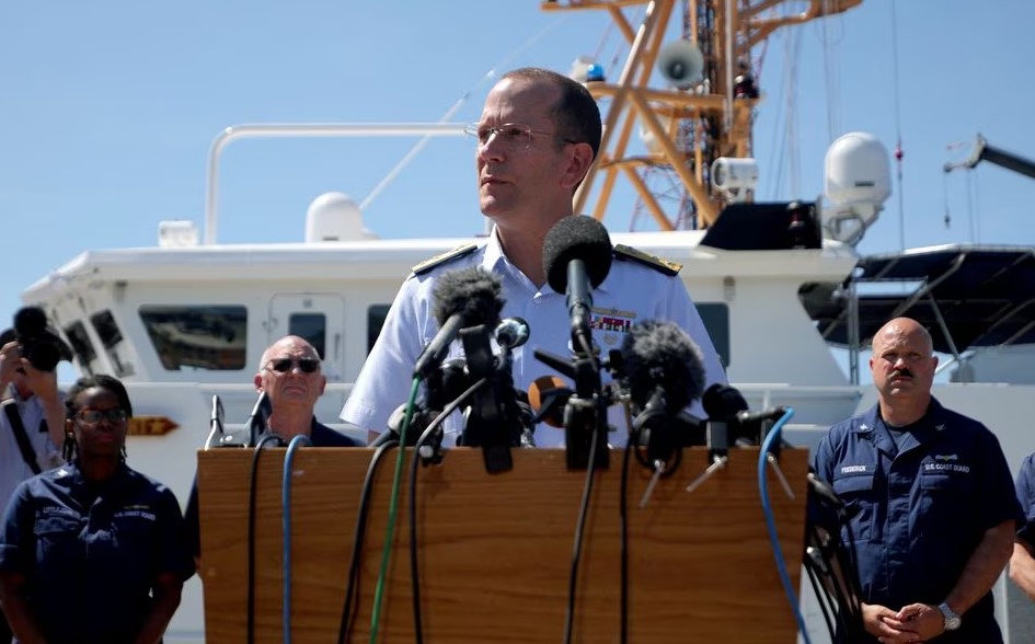 US Coast Guard Rear Admiral John Mauger speaks during a press conference in Boston on Thursday. Brian Snyder/Reuters