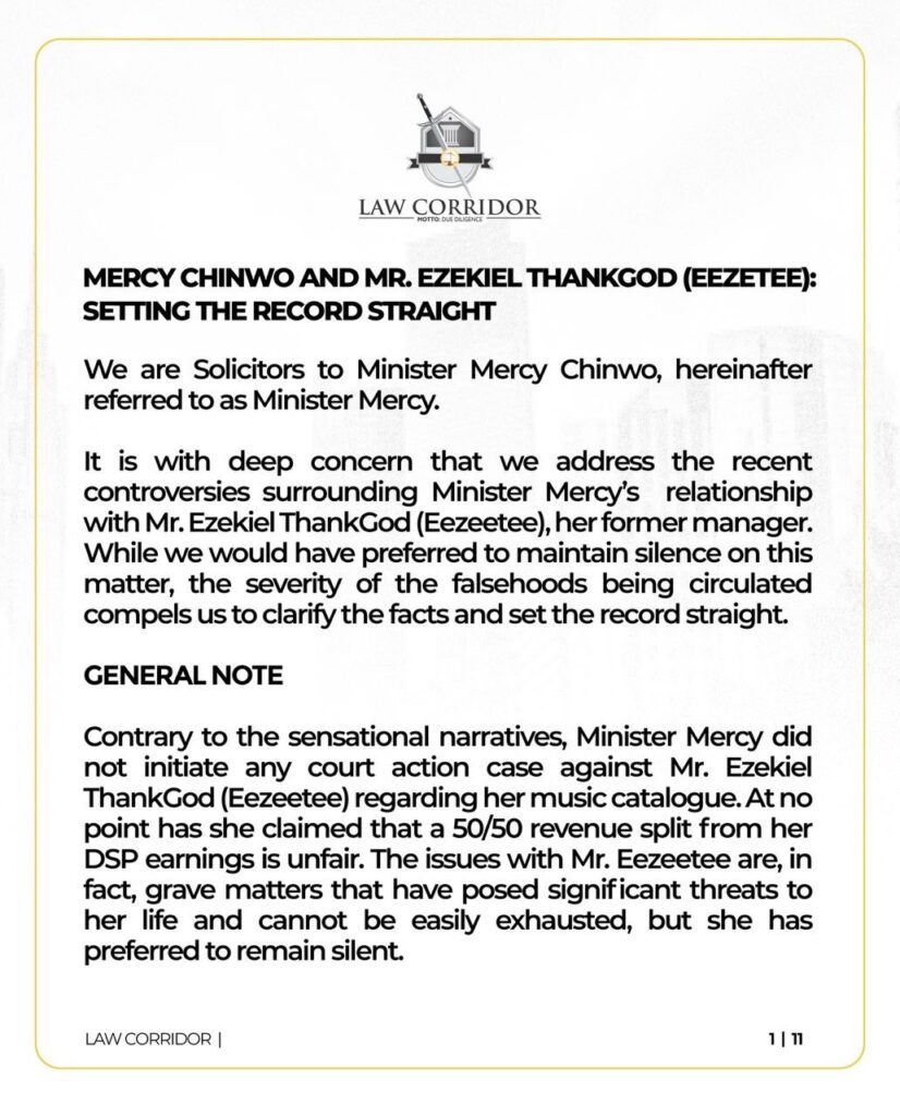 Mercy Chinwo Documents against Eezee T - Olorisupergalmedia 1