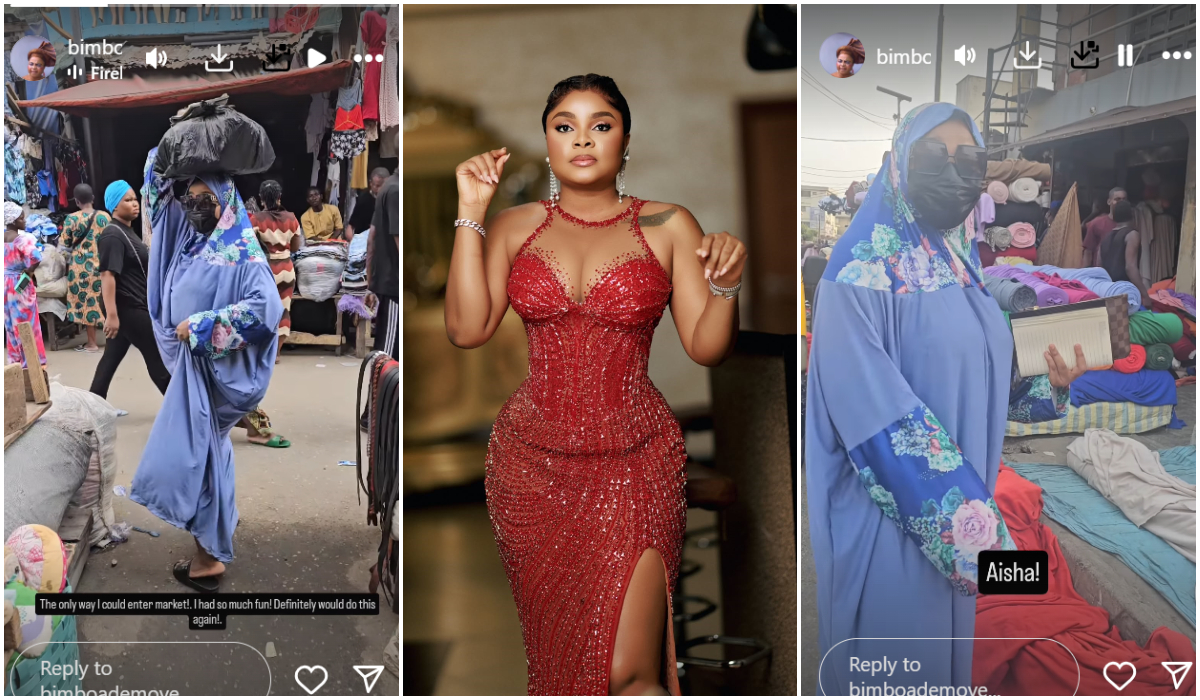 Bimbo Ademoye Disguises as an Hijabi As She Goes Shopping at Balogun Market, Clip Trends