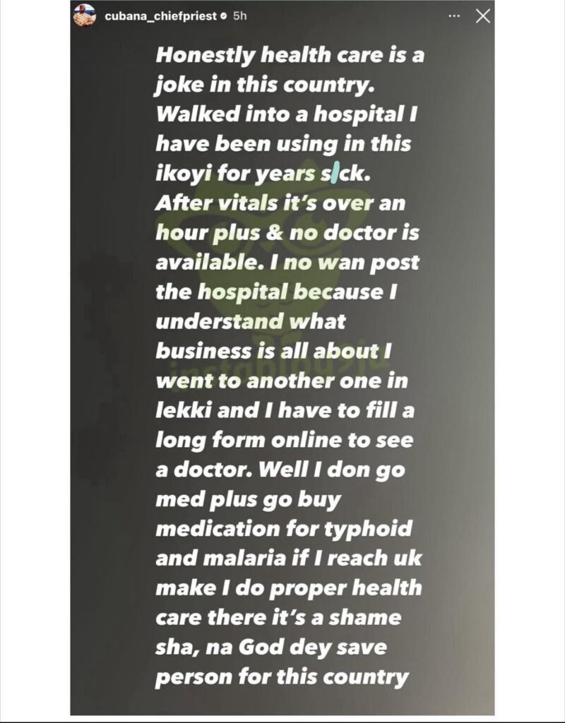 Cubana Chief Priest Speaks Out on Frustrating Hospital Visit Amid Health Scare- OLORISUPERGAL MEDIA