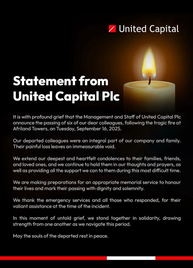 Identities Revealed: Six United Capital Employees Die in Afriland Towers Fire- OLORISUPERGAL MEDIA 

