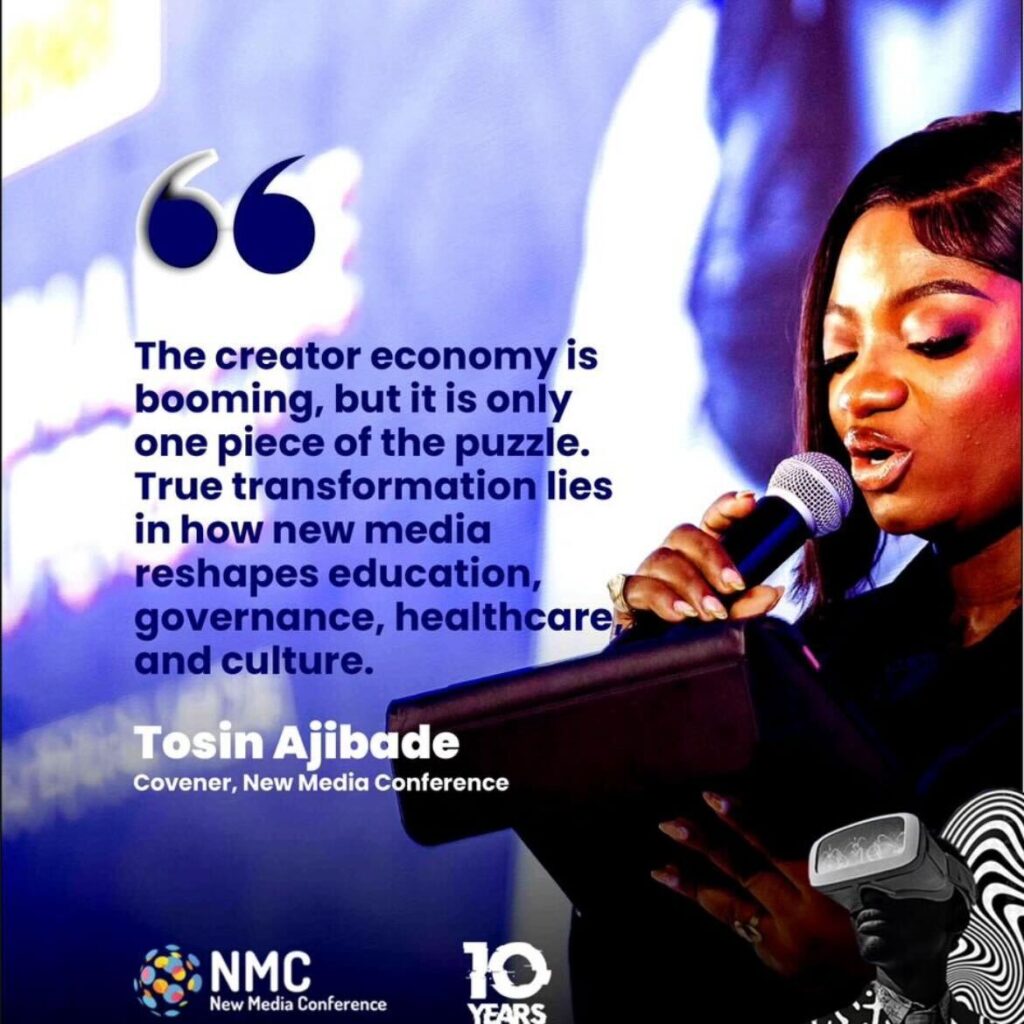 Tosin Ajibade delivering her opening speech at the New Media Conference 2025 in Lekki- OLORISUPERGAL MEDIA 
