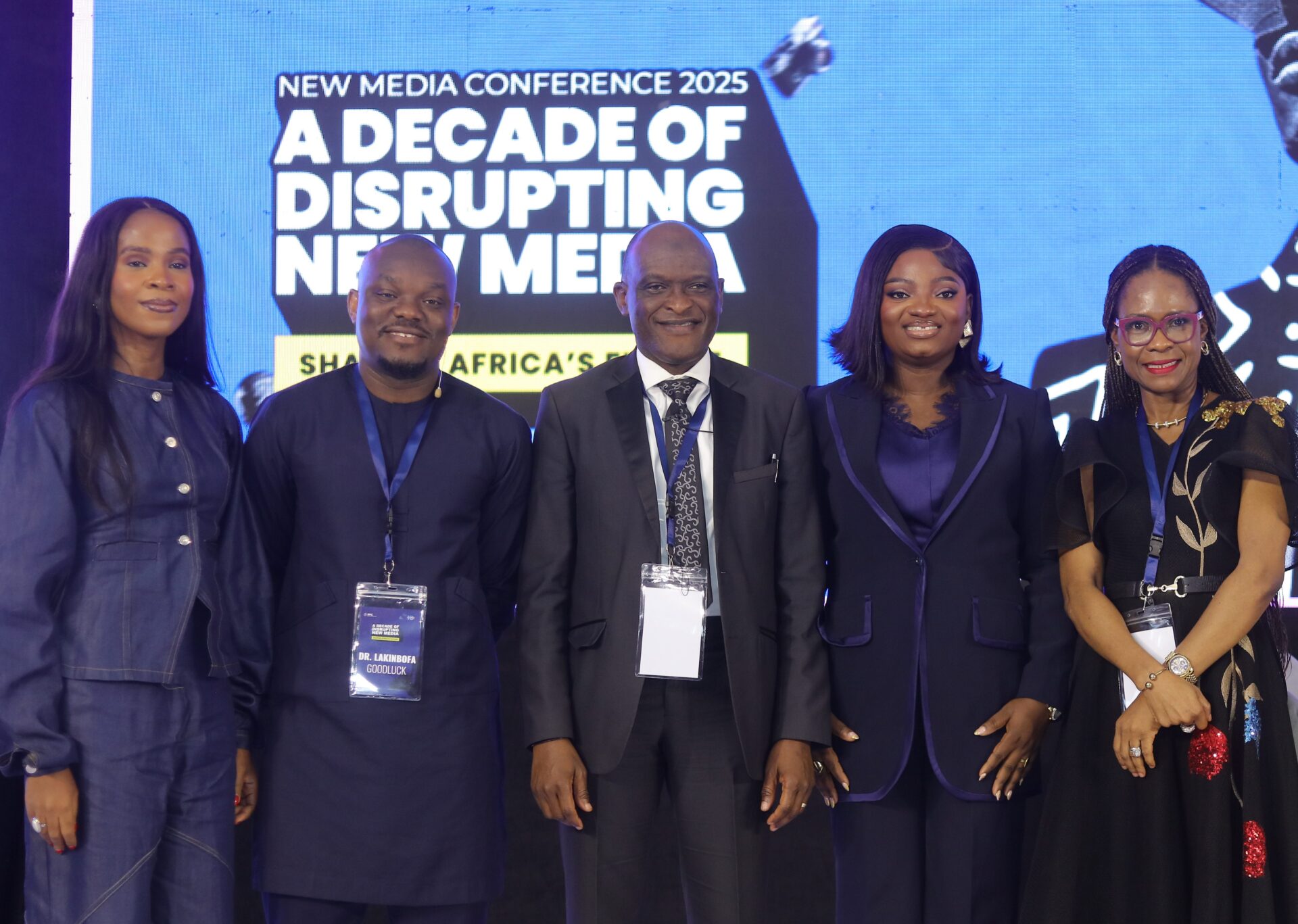 L-R: Njideka Akabogu, Regional Manager, East Africa, ID Africa; Lakinbofa Goodluck, Public Relations Manager, MTN Nigeria; Yinka Adebayo, Group Executive Director, Omnicom Media Group West and Central Africa; Tosin Ajibade, Founder of Olorisupergal Media & Convener of the New Media Conference and Atinuke Babatunde, Executive Head, Content and Channels at MultiChoice West Africa, during the New Media Conference held at the Podium, Lekki on September 25, 2025- OLORISUPERGAL MEDIA