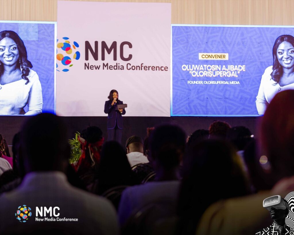 Tosin Ajibade delivering her opening speech at the New Media Conference 2025 in Lekki- OLORISUPERGAL MEDIA 
