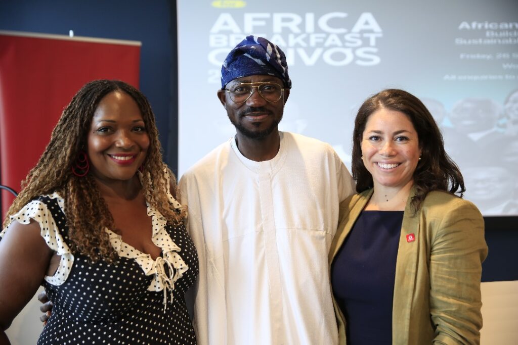 L-R: Claudine Moore, Managing Director, Africa, Allison; Ayeni Adekunle, Founder/CEO, BHM; Alison Zayas, Director of Philanthropy, The King’s Trust, USA -OLORISUPERGAL MEDIA 