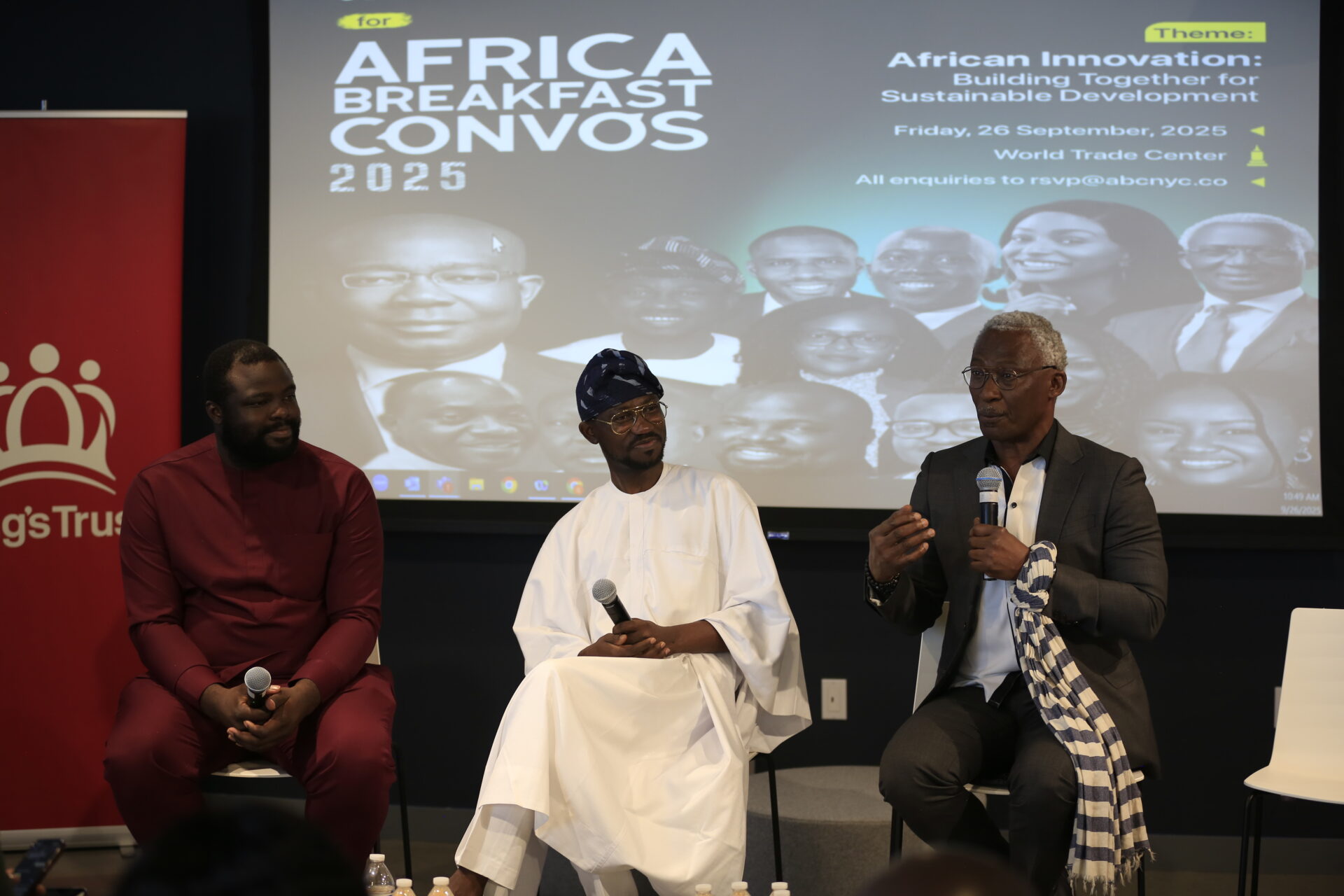 L-R: Founding Partner, Future Africa, Iyin Aboyeji; Founder/CEO, BHM, Ayeni Adekunle; and Managing Director, News Central TV, Kayode Akintemi, during the Africa Breakfast Convos (ABC)-OLORISUPERGAL MEDIA