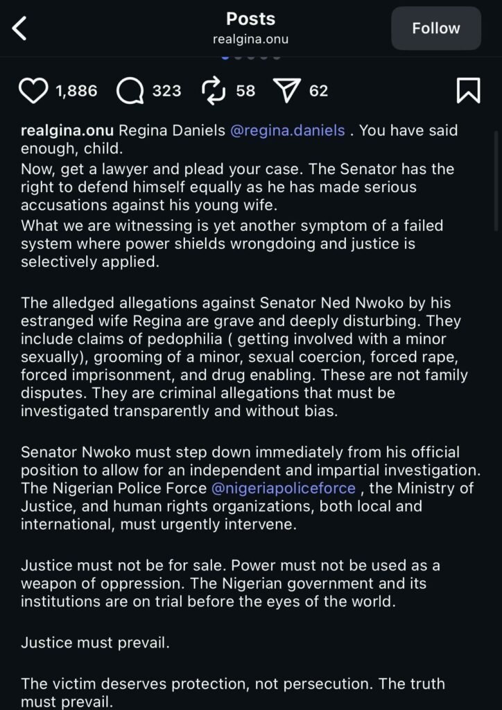 Georgina Onuoha Urges Ned Nwoko to Step Down for Investigation-OLORISUPERGAL MEDIA

