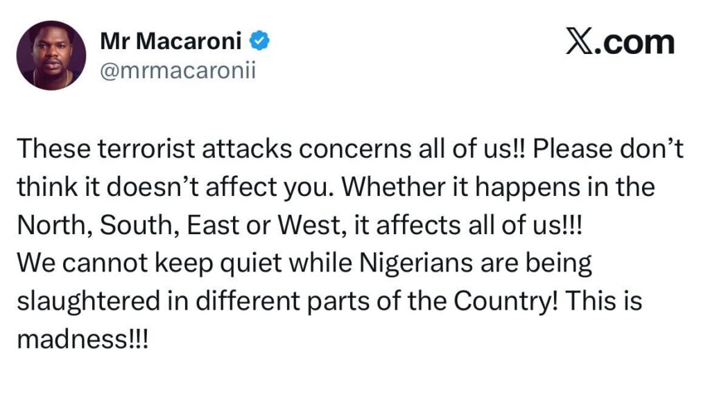 Mr Macaroni Slams Government Over Terror!st Att@ck on Kwara Church-OLORISUPERGAL MEDIA