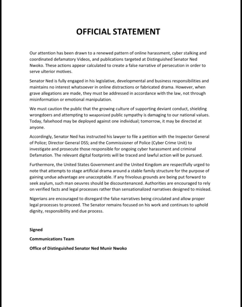 Ned Nwoko Seeks Police and DSS Action Over Rising Cyber Harassment Campaign- OLORISUPERGAL MEDIA 