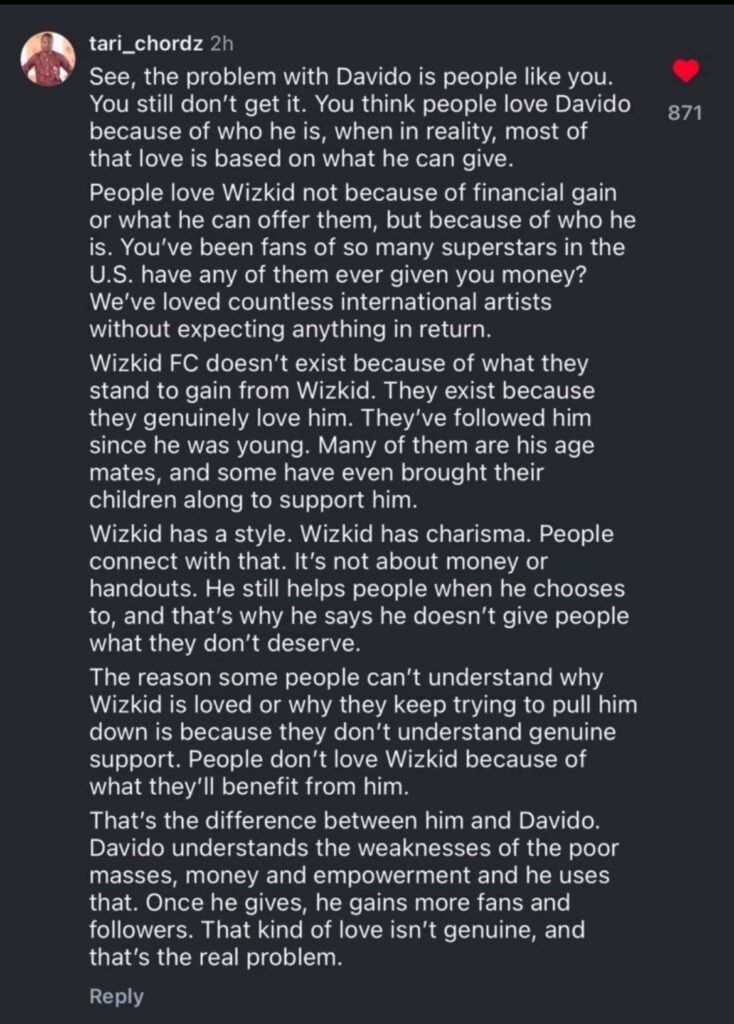 Fan Calls Out Davido Over Carter Efe Livestream Appearance,Compares Him to Wizkid- OLORISUPERGAL MEDIA 

