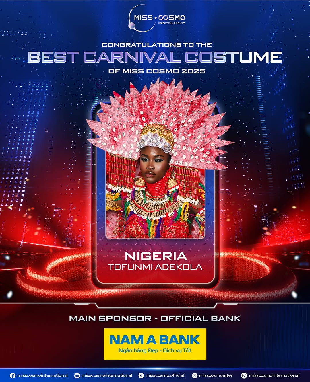 Miss Nigeria Tofunmi Adekola Wins Best Carnival Costume at Miss Cosmos, 2025 - OloriSuperGal