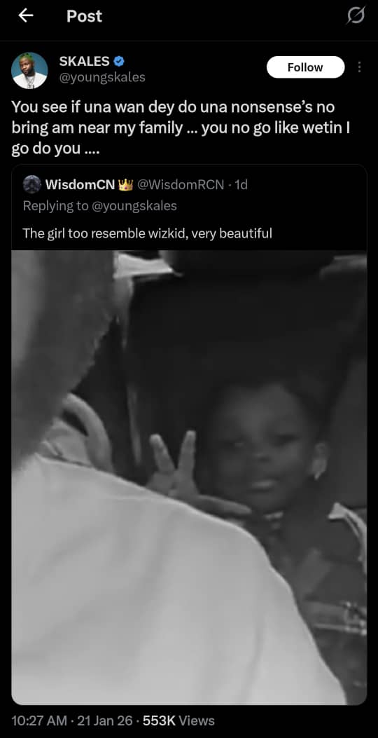 Skales Warns Social Media Users After Daughter Was Compared to Wizkid