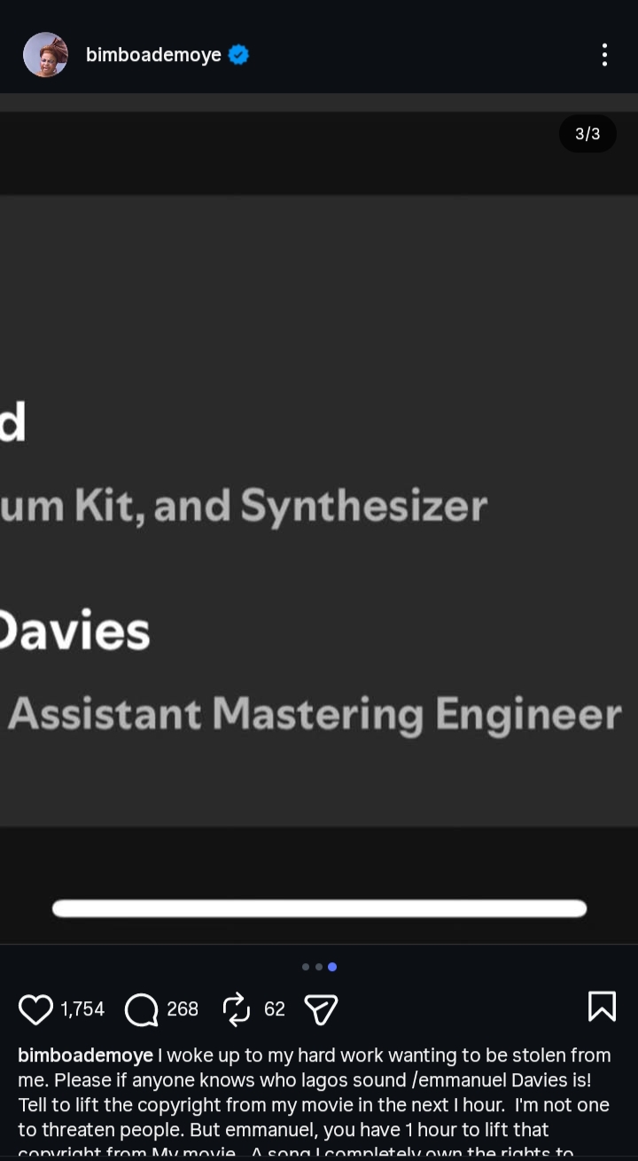 Bimbo Ademoye Calls Out Emmanuel Davies Over Copyright Claim on “Where Love Lives”