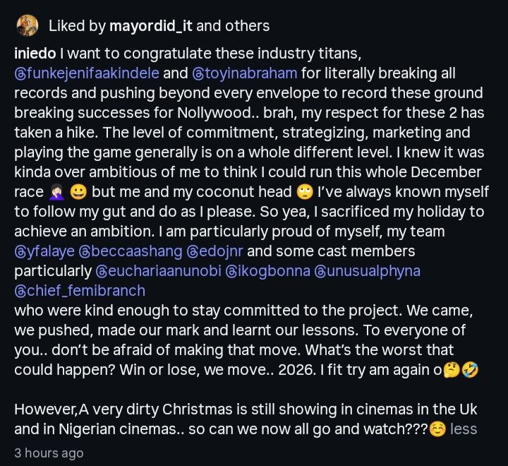 Ini Edo Congratulates Funke Akindele, Toyin Abraham on Breaking Nollywood Box Office Records