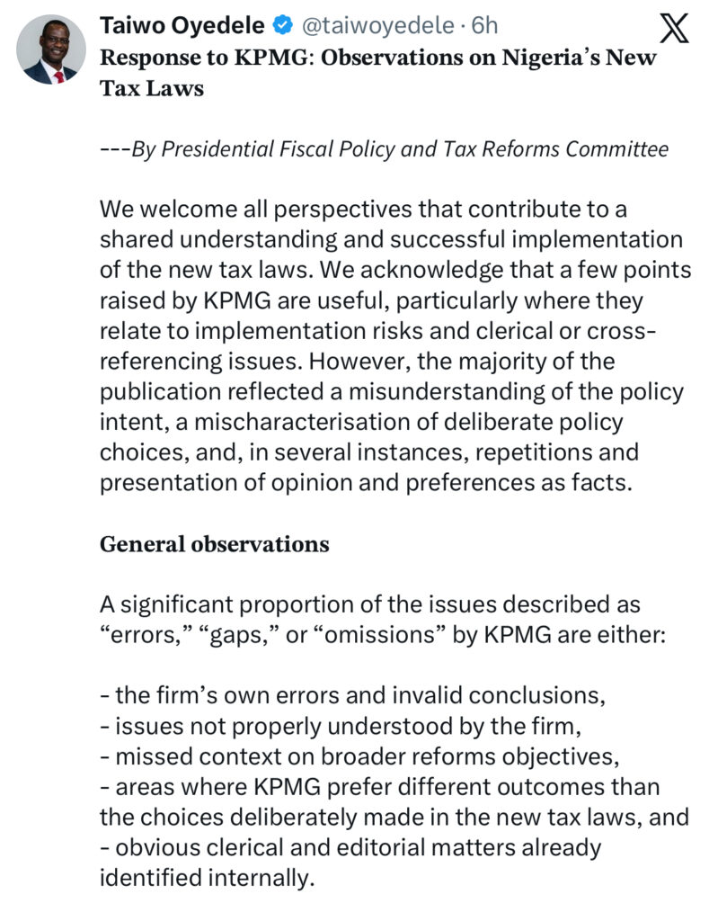 Taiwo Oyedele Responds to KPMG on Misunderstandings About Nigeria’s New Tax Laws - OLORISUPERGAL MEDIA 
