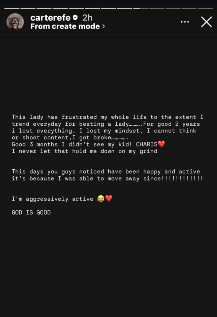 Carter Efe Under Fire as Baby Mama Accuses Him of Abuse After Viral IG Outburst - OLORISUPERGAL MEDIA