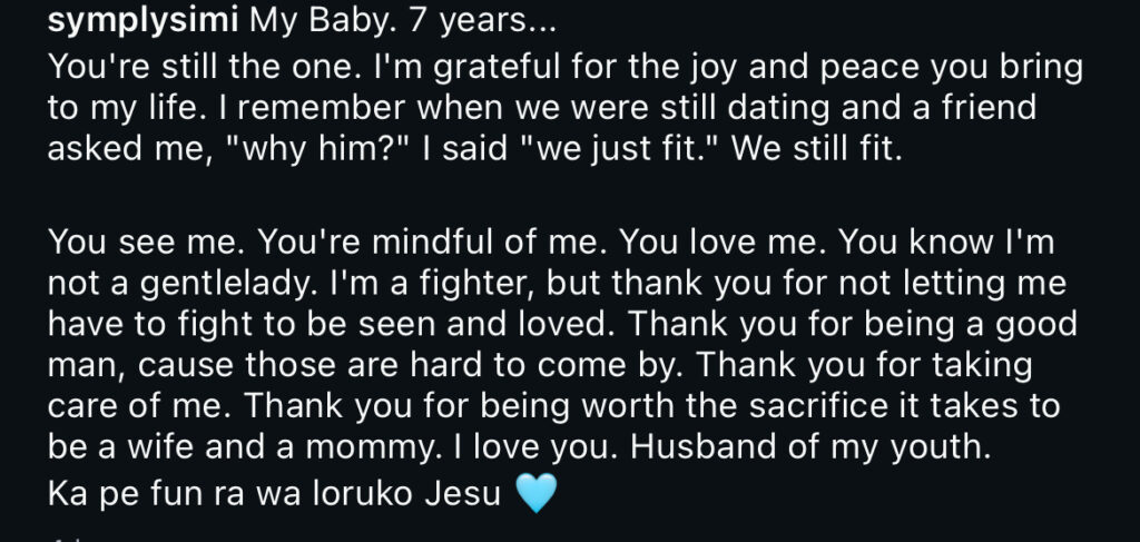 Simi and Adekunle Gold Celebrate Seven Years of Marriage With Emotional Anniversary Messages - OLORISUPERGAL MEDIA 
