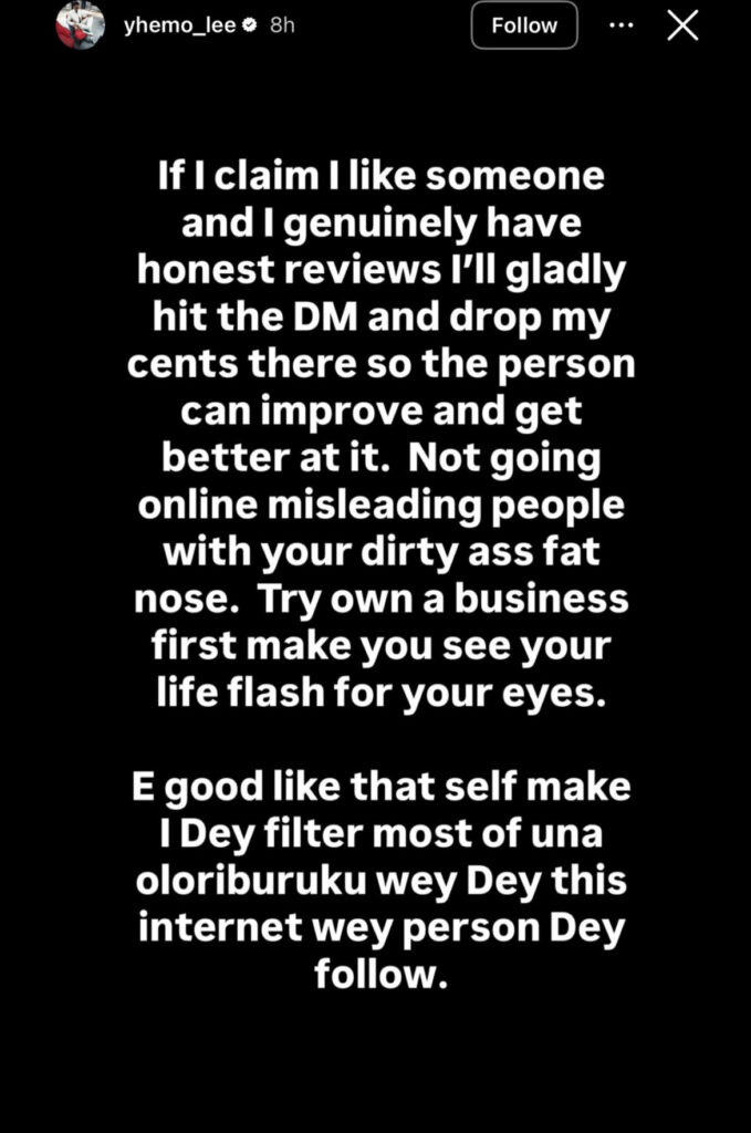 Yhemo Lee Blasts Critic Opeyemi Famakin Over Wife’s Pomelle Perfume Review - OLORISUPERGAL MEDIA