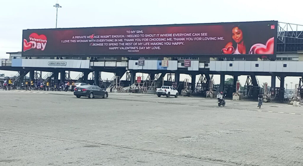 Femi Dapson Surprises Simi Sanya With Valentine’s Billboard in Lekki - OLORISUPERGAL MEDIA