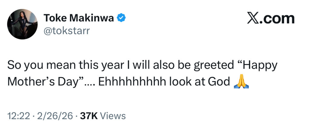 Toke Makinwa Overwhelmed as She Anticipates Her First Mother’s Day - OLORISUPERGAL MEDIA 