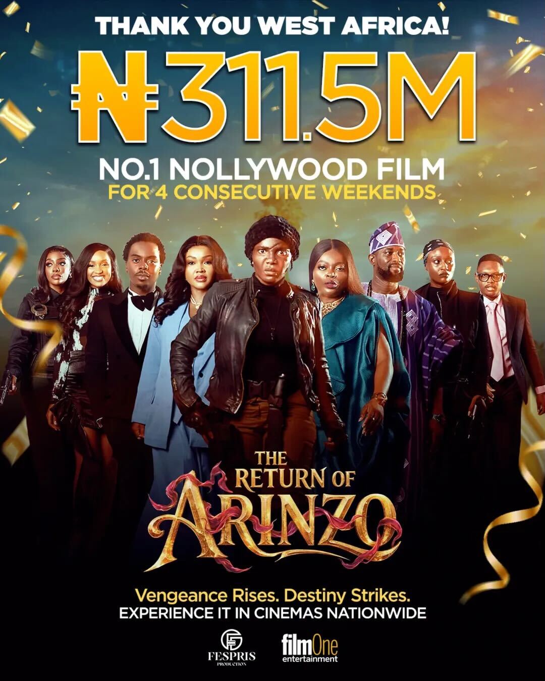 “The Return of Arinzo” Hits ₦311.5M, Tops Box Office for 4 Straight Weeks