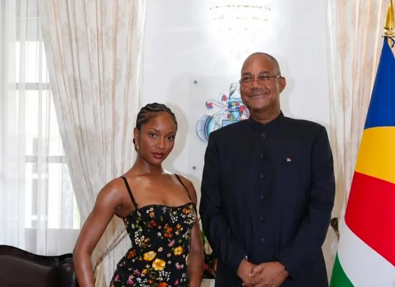 Ayra Starr visits Seychelles president before Golden Jubilee performance