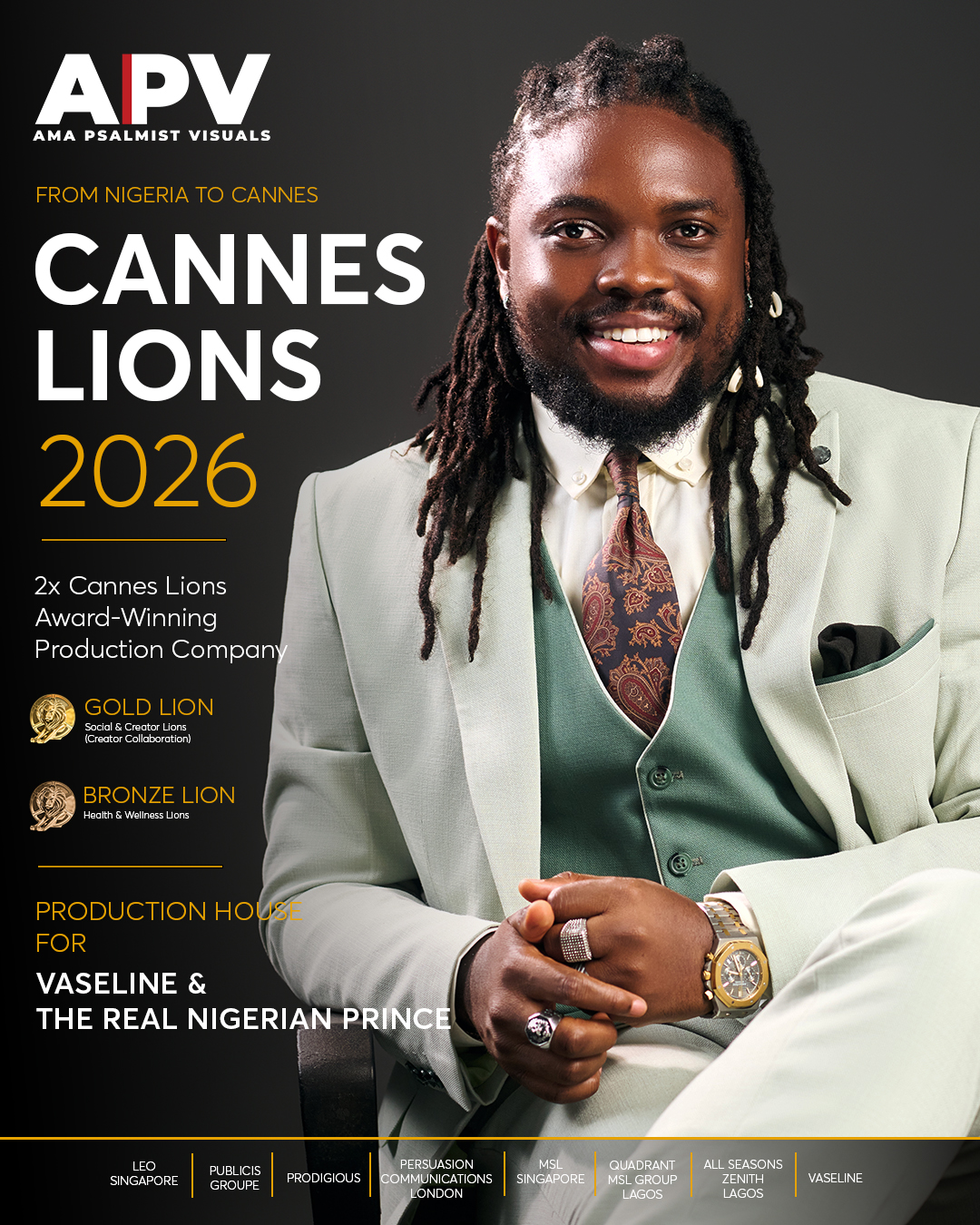 AMA Psalmist Visuals (APV) Wins Five Cannes Lions as Production House on Vaseline & The Real Nigerian Prince Campaign