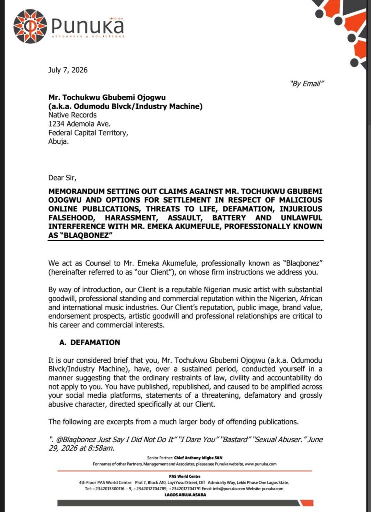 Blaqbonez files a ₦2 billion lawsuit against Odumodublvck