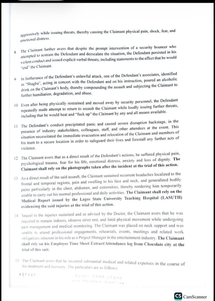 Third page of court documents filed in the legal case between Chocolate City and rapper Odumodublvck.