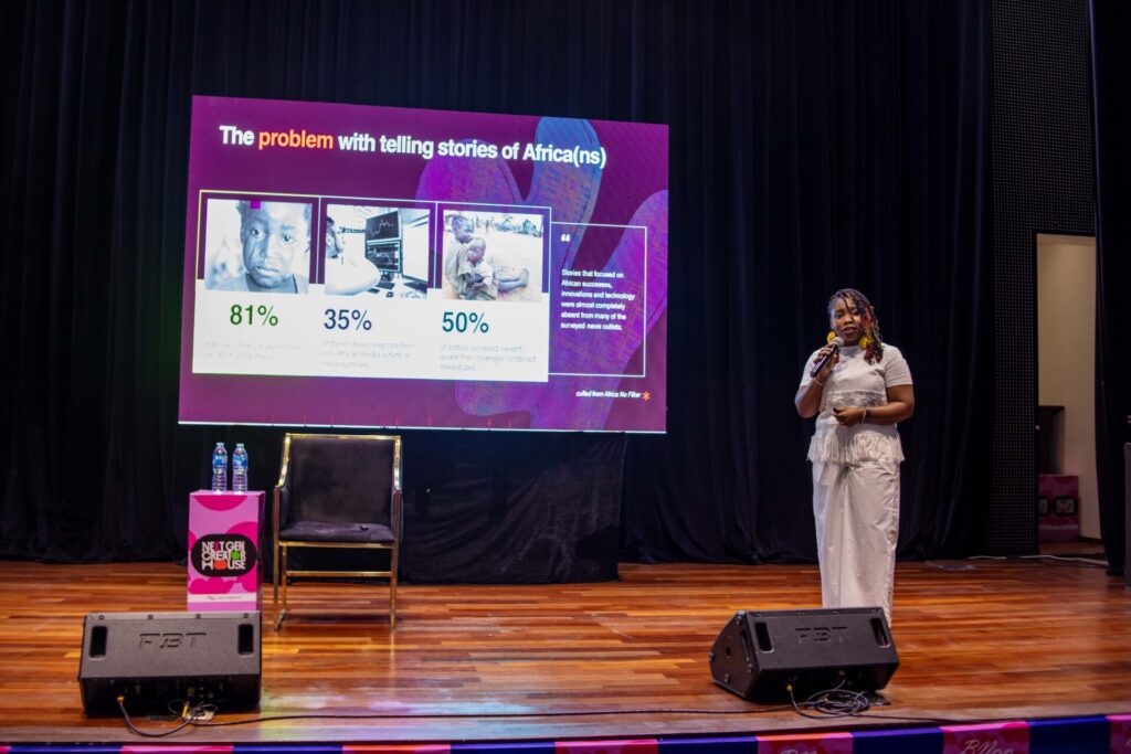 Oluwadunsin Sanya, Head of Editorial and Innovation at BellaNaija, speaks during a storytelling session at the BellaNaija Next Gen Creator House in partnership with Google Gemini.