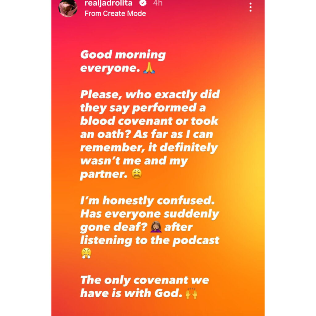 Jarvis addresses oath rumours involving Peller in an Instagram Story.