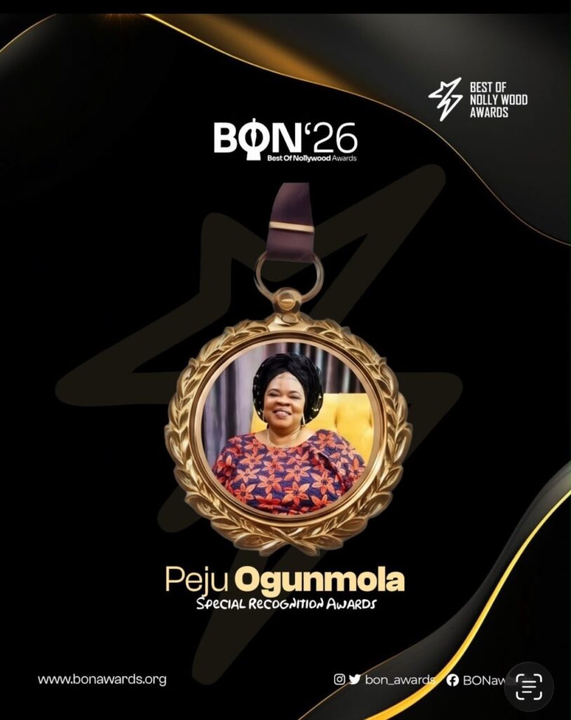 Peju Ogunmola honoured with a Special Recognition Award at the 2026 BON Awards.