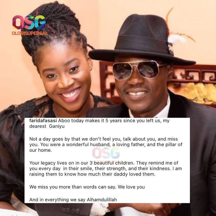 Farida Fasasi Remembers Late Husband Sound Sultan Five Years After His Passing With Tribute