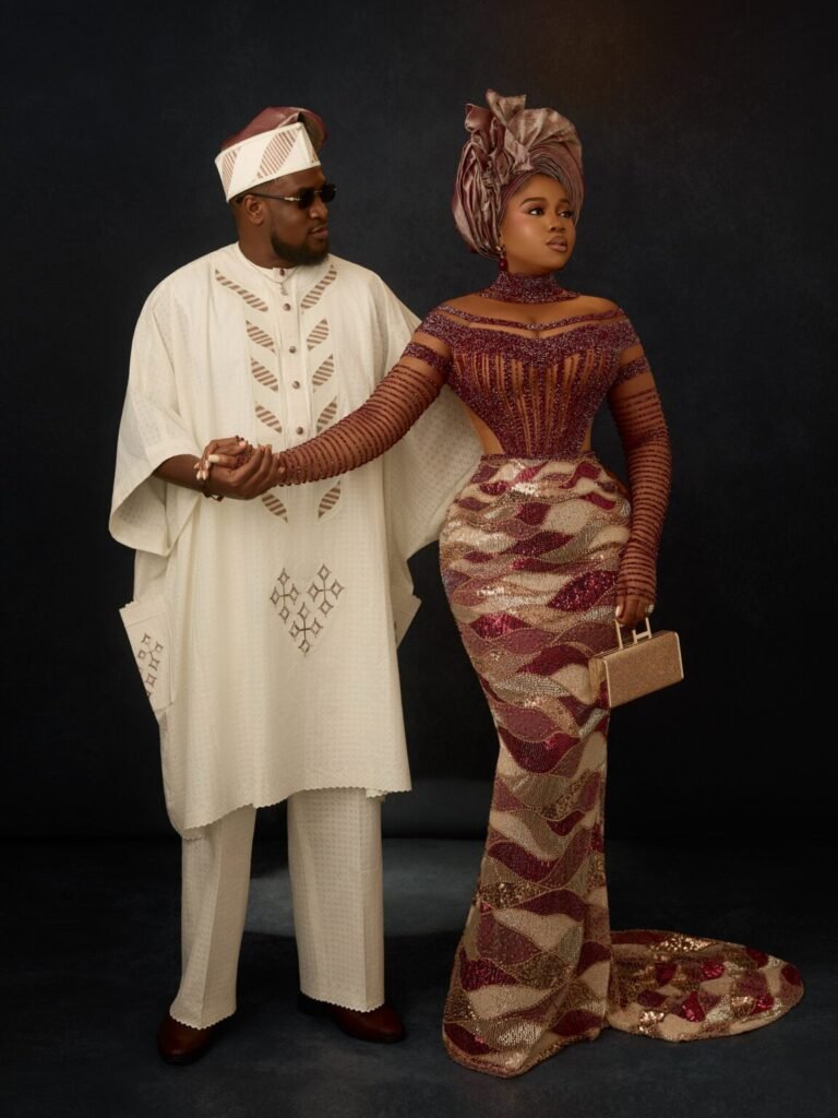 Veekee James Stuns in Wine-Red Corset Dress at Zlatan Ibile’s Traditional Wedding