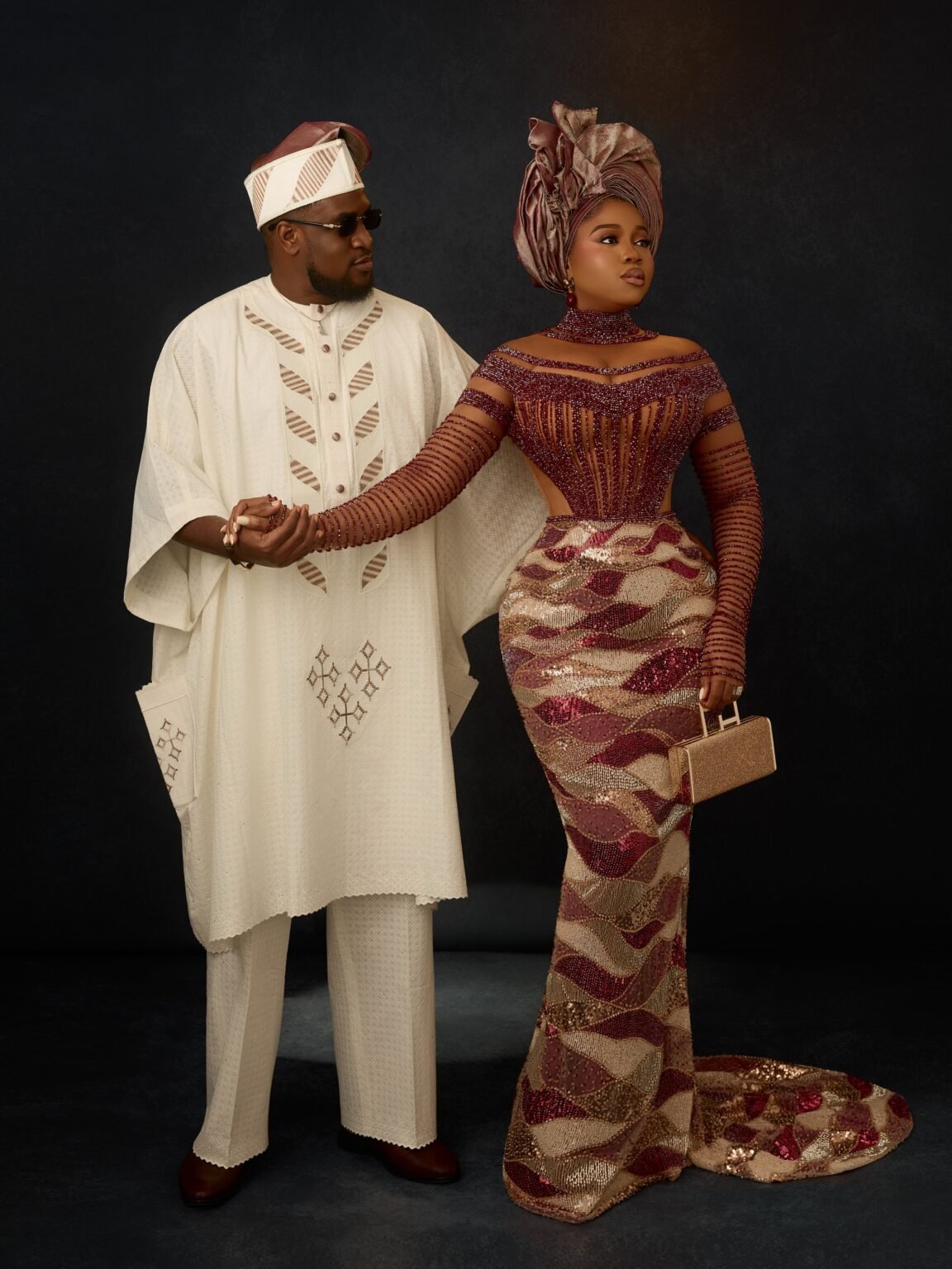 Veekee James Stuns in Wine-Red Corset Dress at Zlatan Ibile’s Traditional Wedding